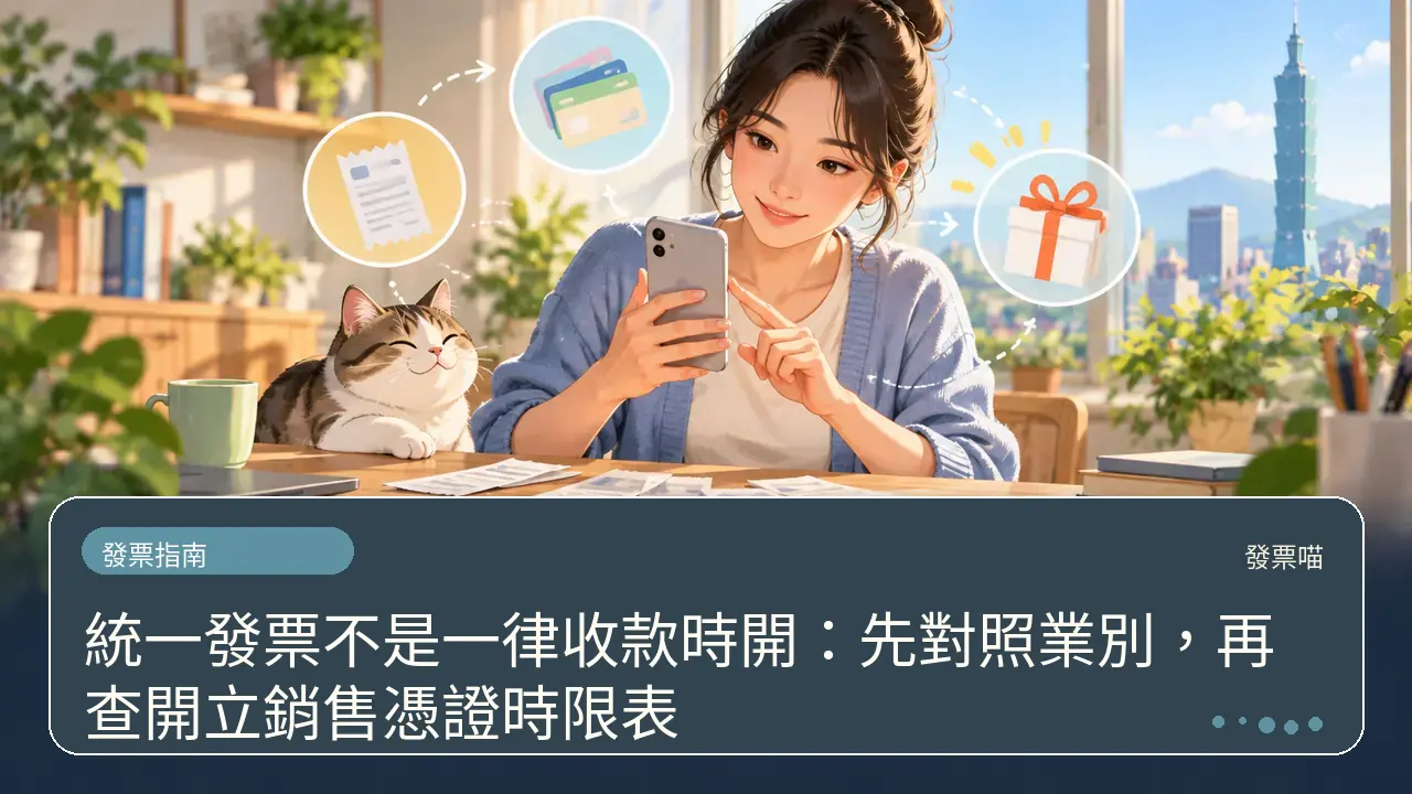 統一發票不是一律收款時開：先對照業別，再查開立銷售憑證時限表主題插畫